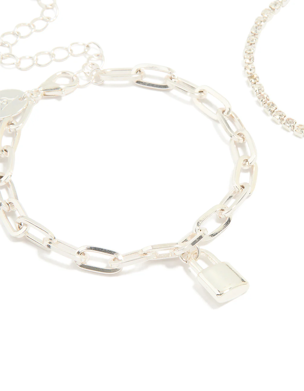 Silver Diamante Cup Chain & Link Lock Bracelets 2-Pack - Image 2