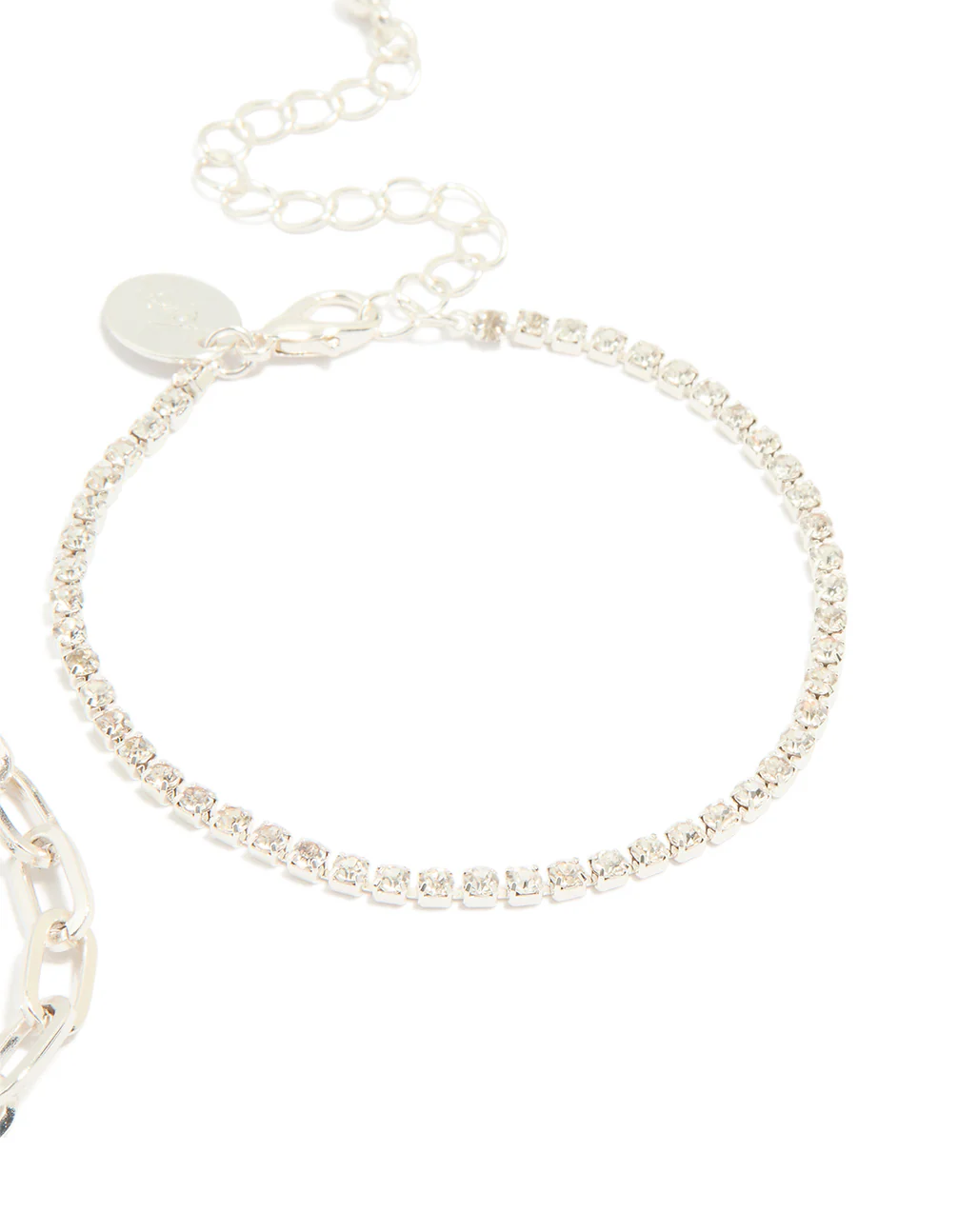 Silver Diamante Cup Chain & Link Lock Bracelets 2-Pack - Image 3