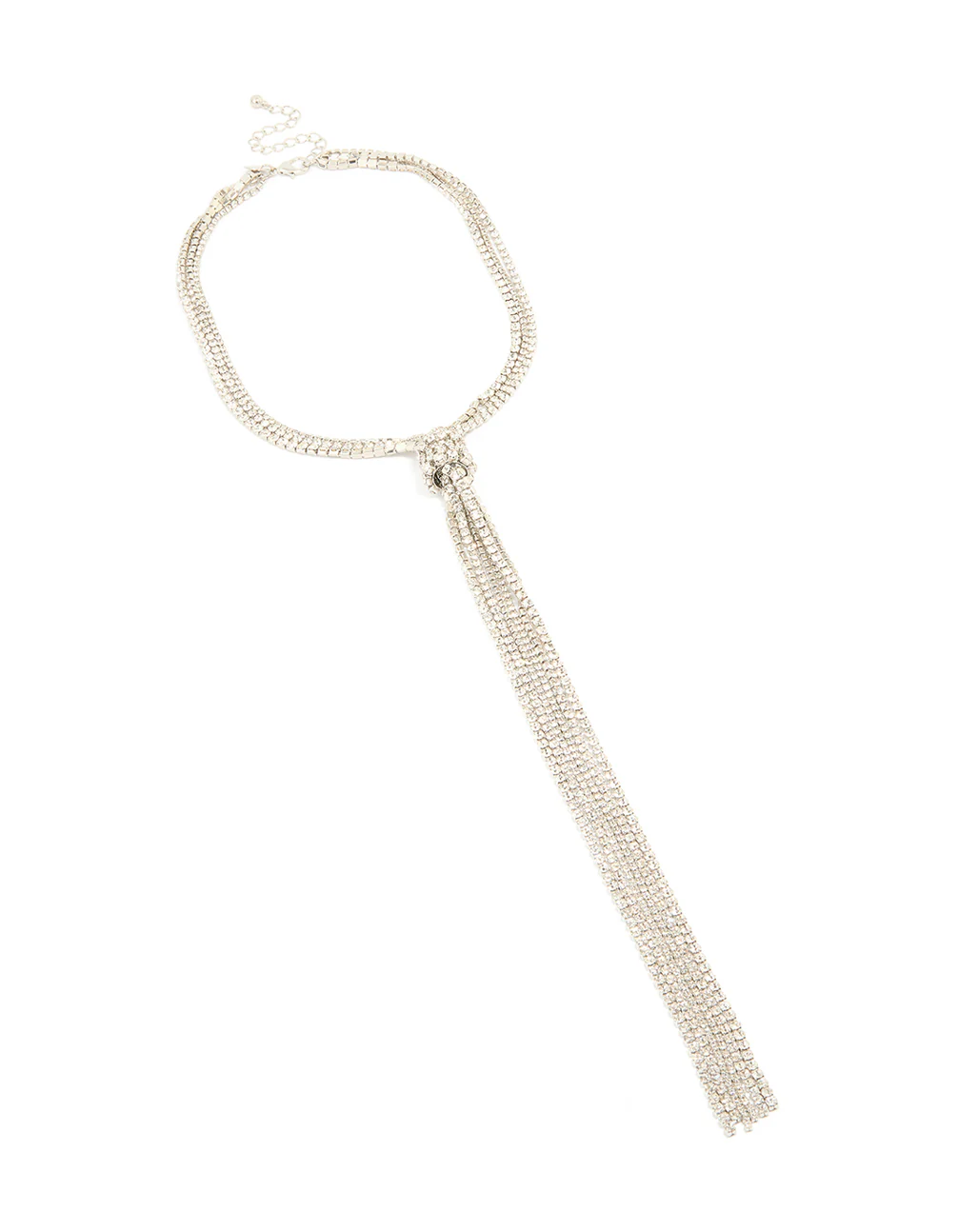 Silver Diamante Cup Chain Toggle Detail Necklace - Image 2