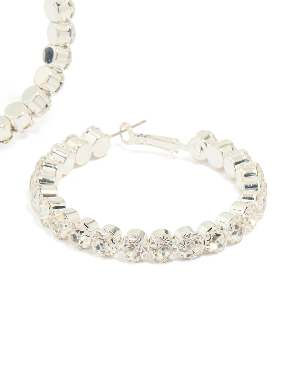 Silver Diamante Detailed Thick Hoop Earrings - Image 3
