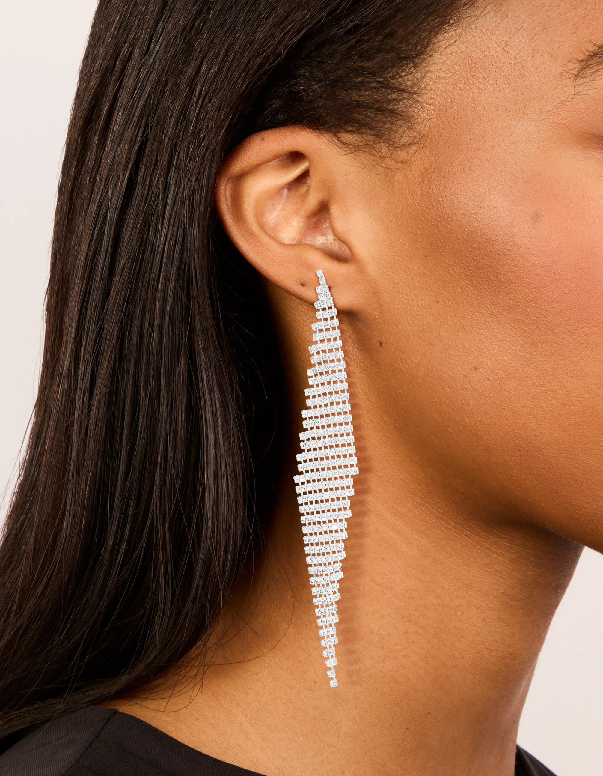 Silver Diamante Diamond Shaped Drop Earrings