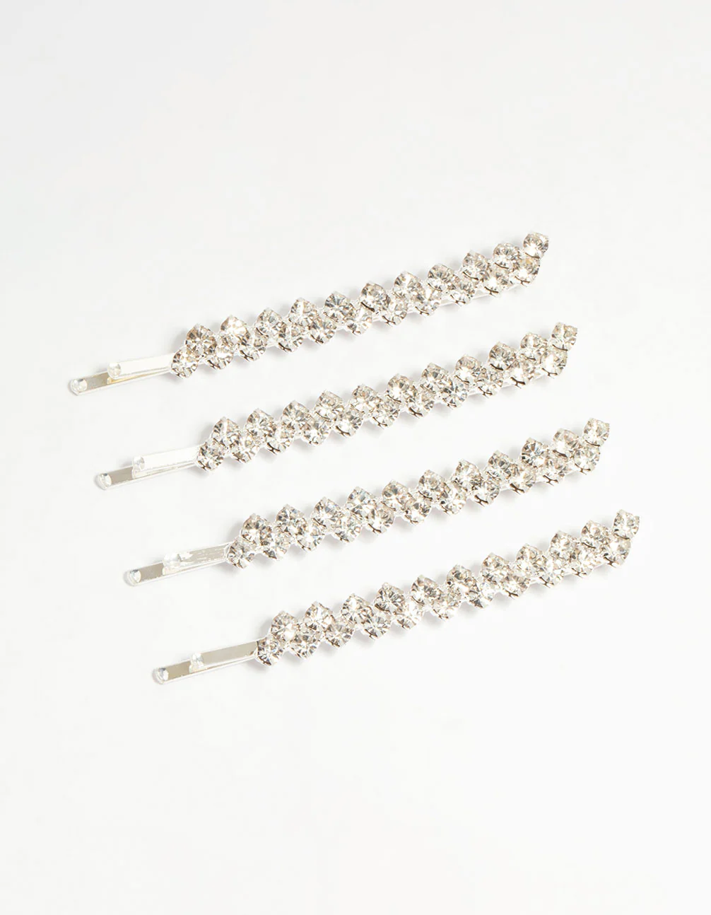 Silver Diamante Dressy Hair Slides 4-Pack