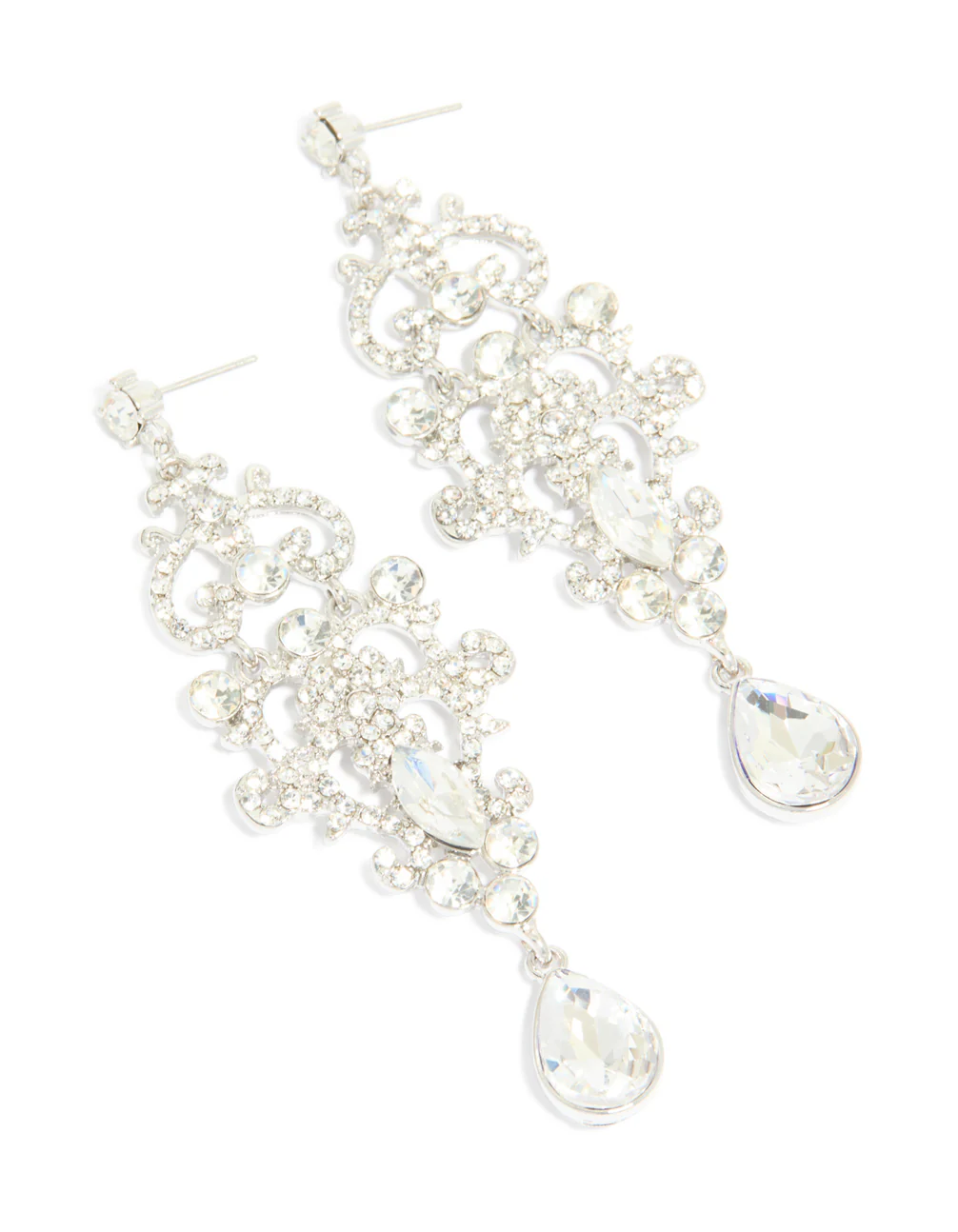 Silver Diamante Fancy Swirl Drop Earrings - Image 2