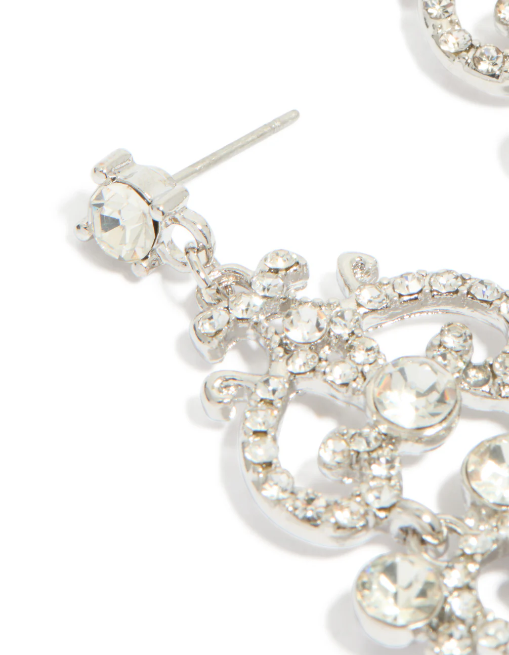 Silver Diamante Fancy Swirl Drop Earrings - Image 4