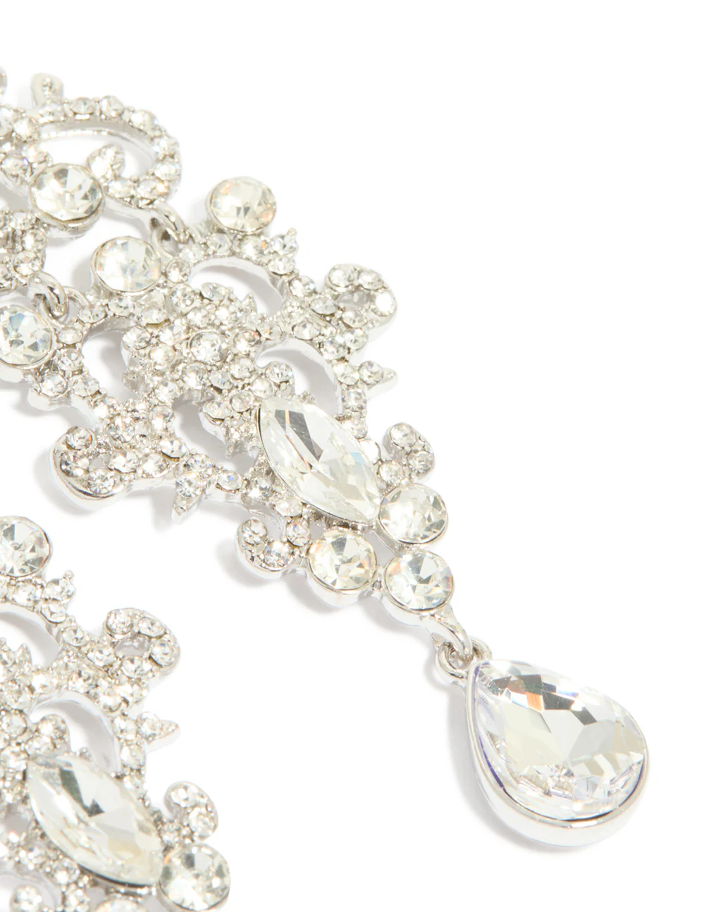 Silver Diamante Fancy Swirl Drop Earrings - Image 5