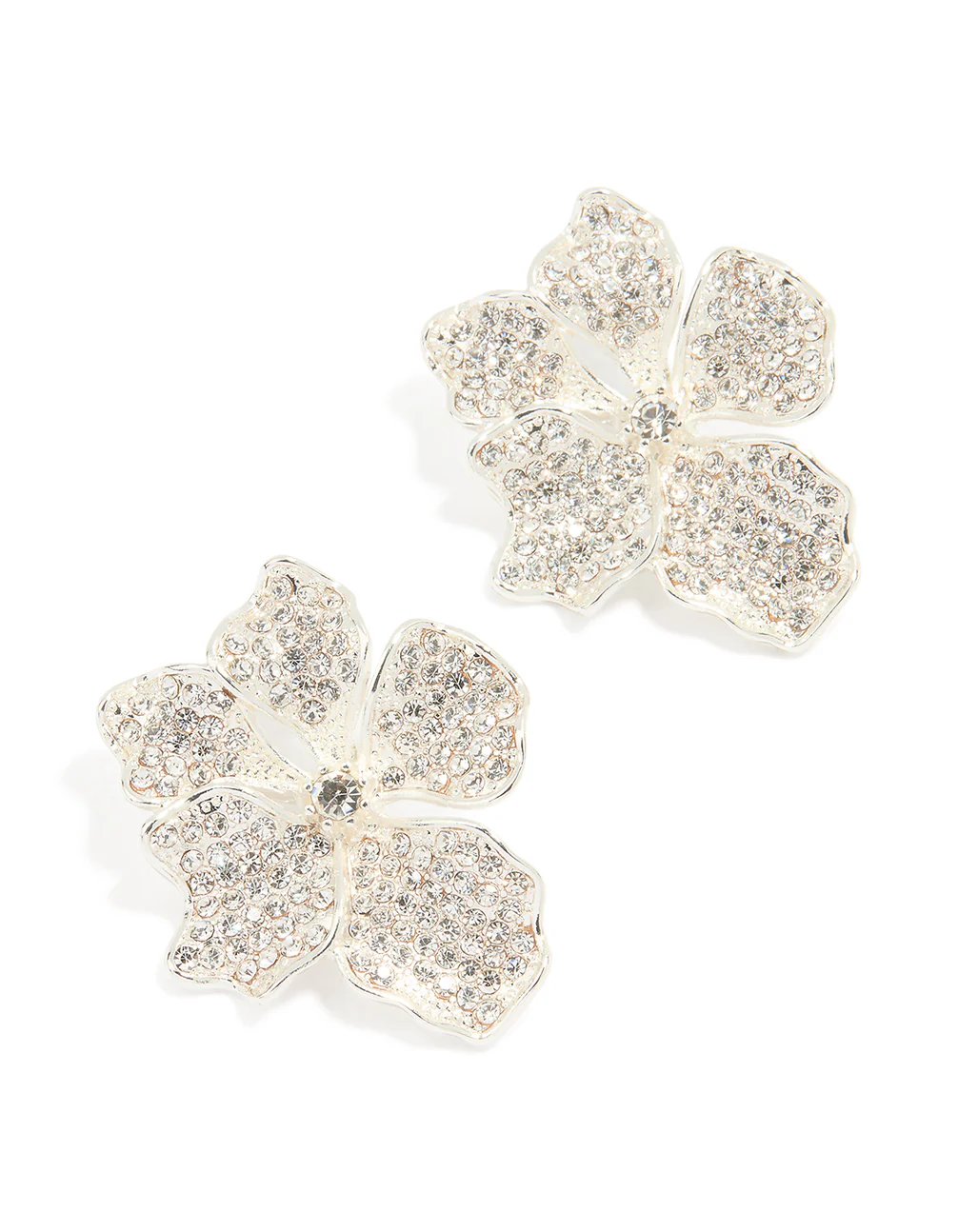 Silver Diamante Flower Stud Earrings