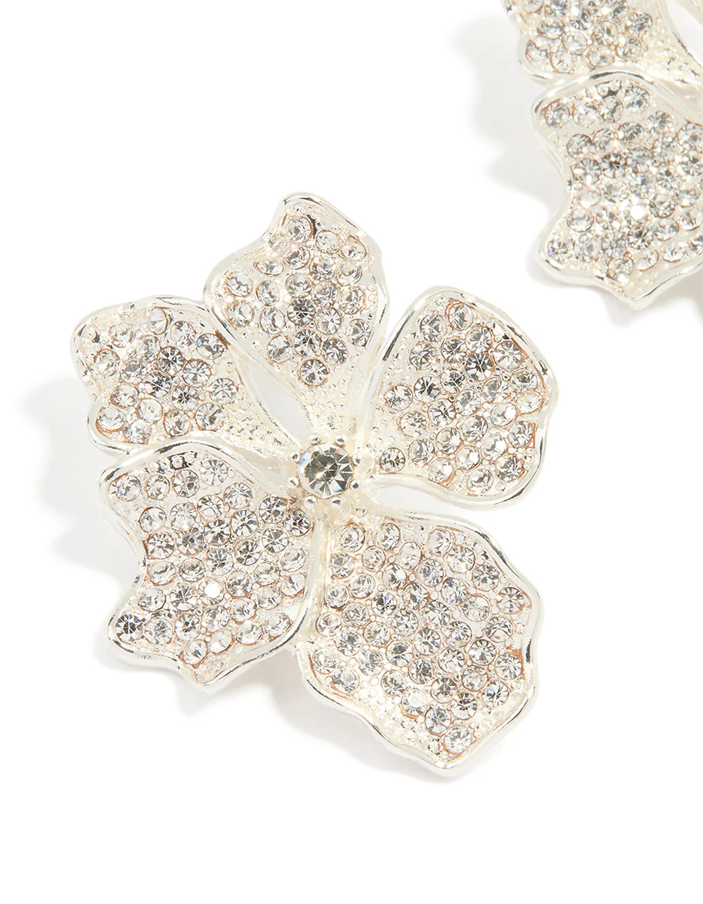 Silver Diamante Flower Stud Earrings - Image 2
