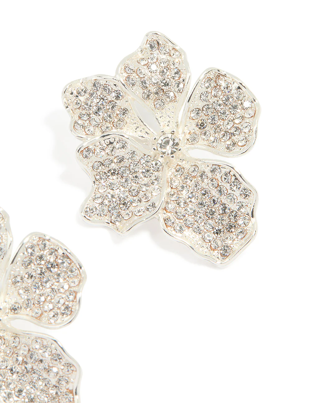Silver Diamante Flower Stud Earrings - Image 3