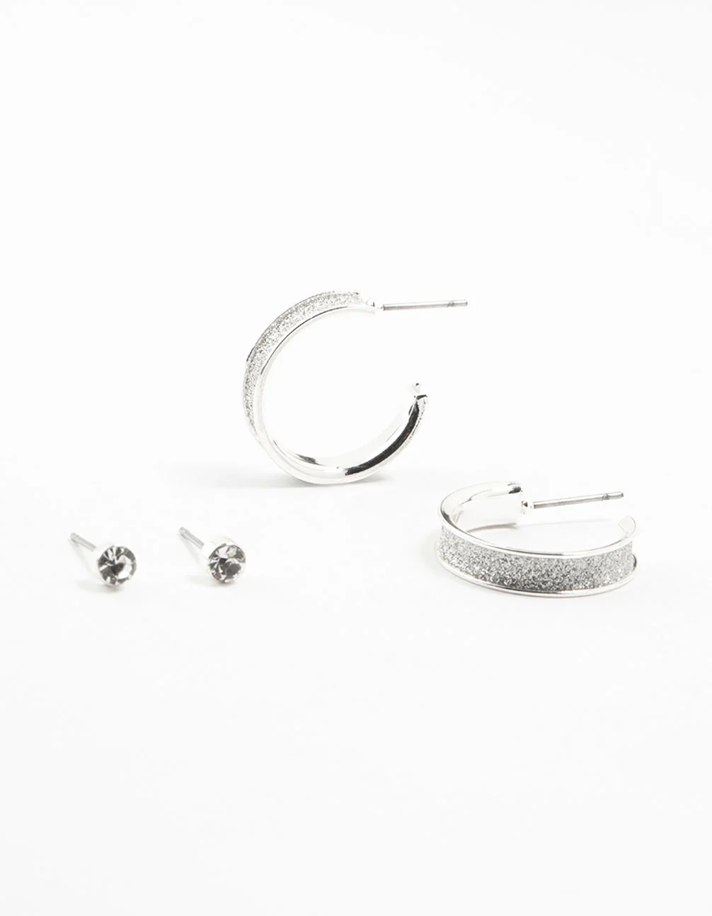Silver Glitter Hoop & Stud Earrings 2-Pack