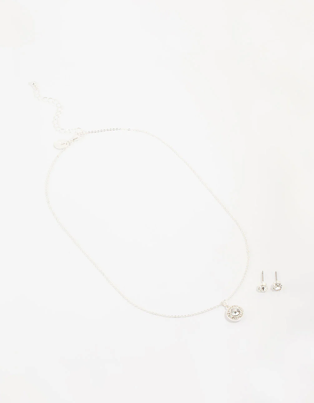 Silver Diamante Halo Necklace & Earrings Set - Image 2