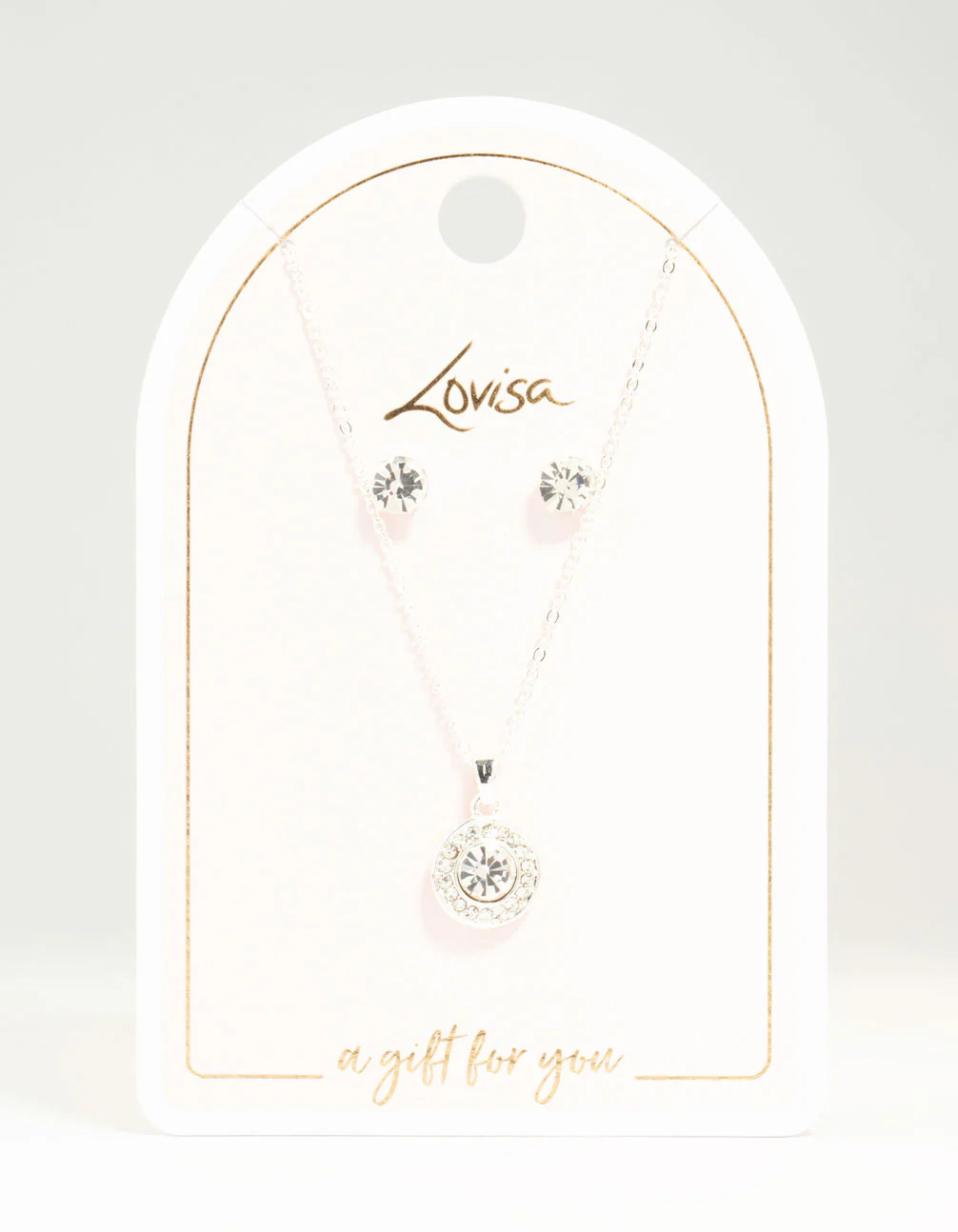 Silver Diamante Halo Necklace & Earrings Set - Image 3