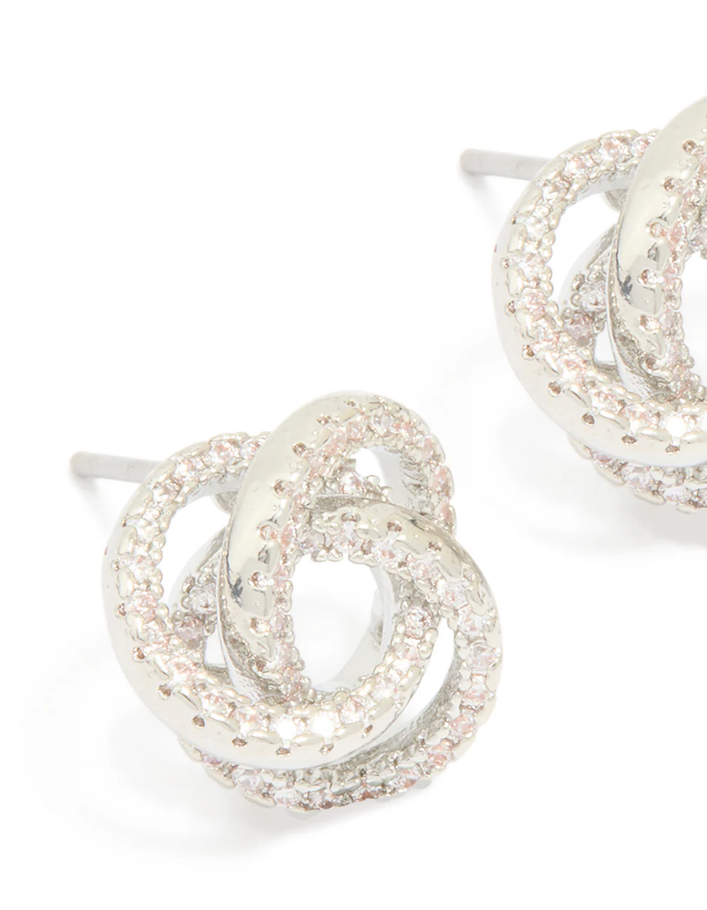 Silver Diamante Knot Stud Earrings - Image 2
