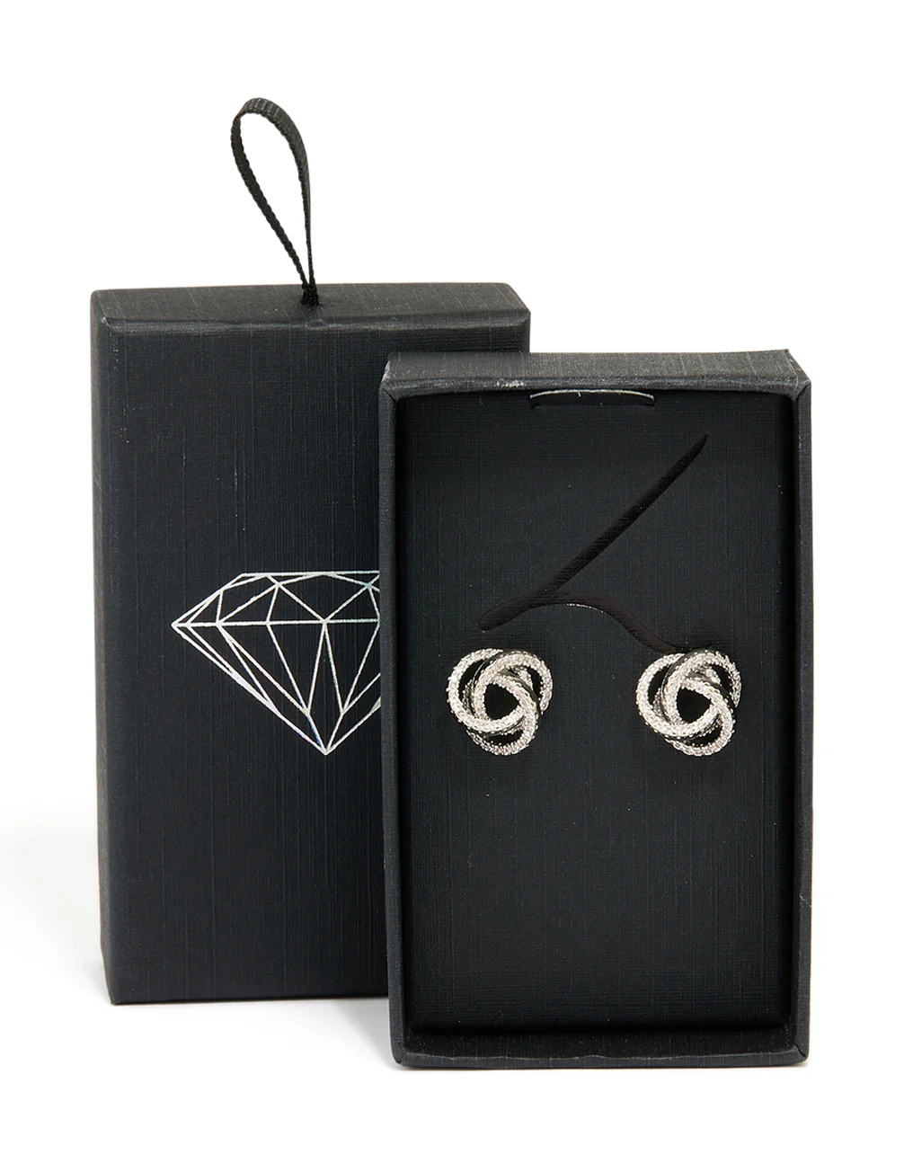 Silver Diamante Knot Stud Earrings - Image 3