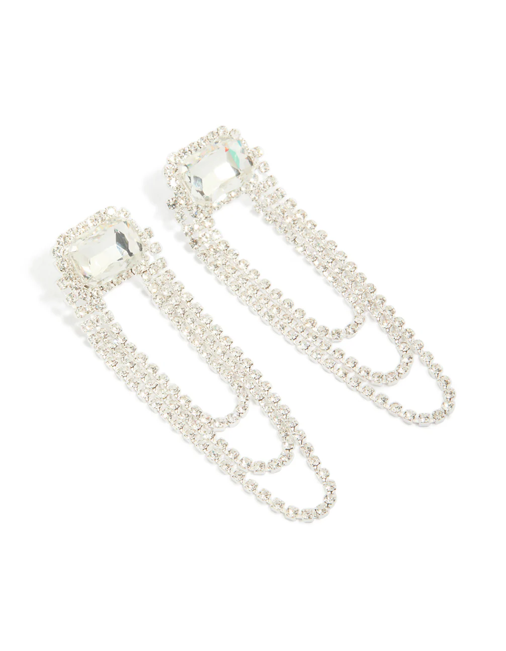 Silver Diamante & Layered Chain Drop Earrings - Image 2