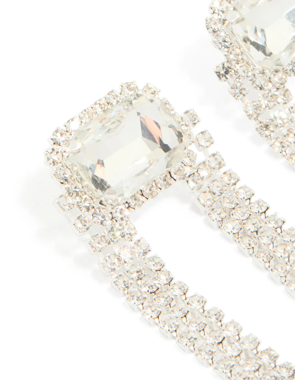 Silver Diamante & Layered Chain Drop Earrings - Image 4