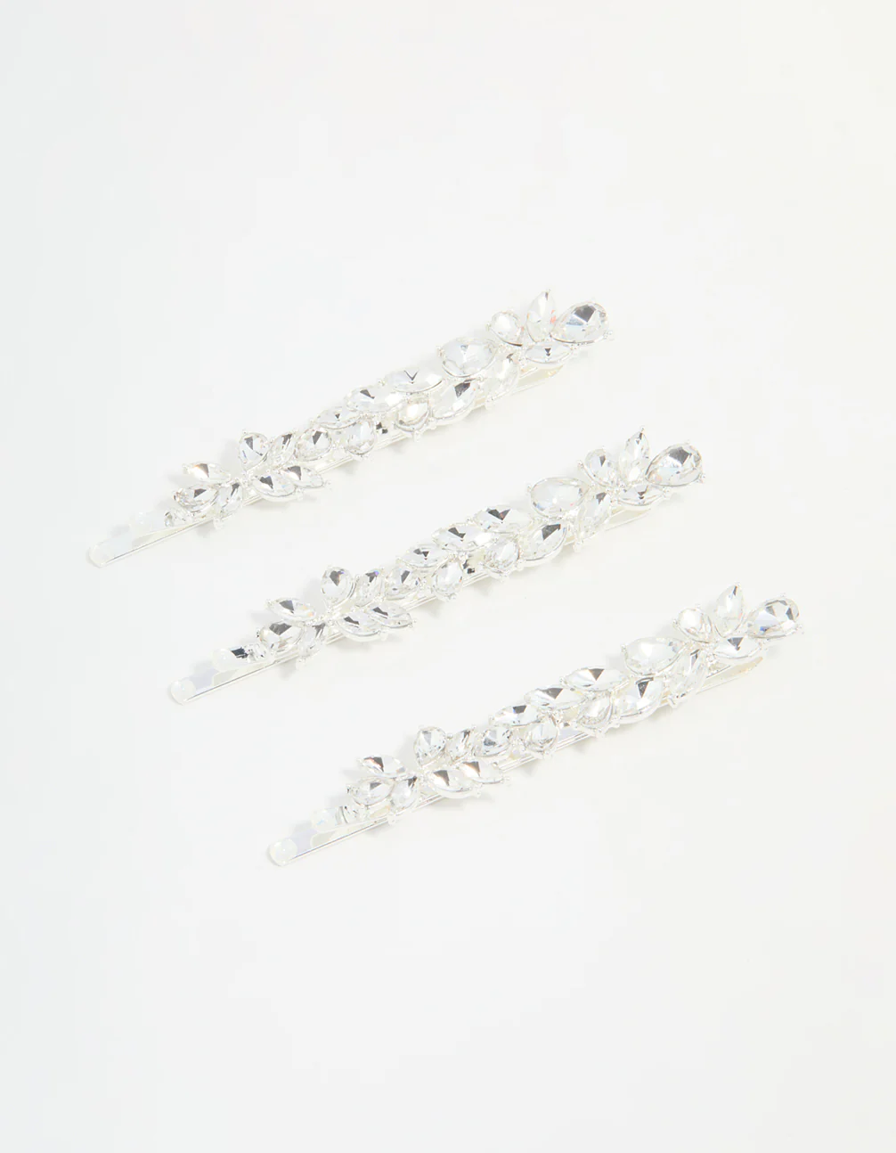 Silver Diamante Leafy Hair Slides 3-Pack