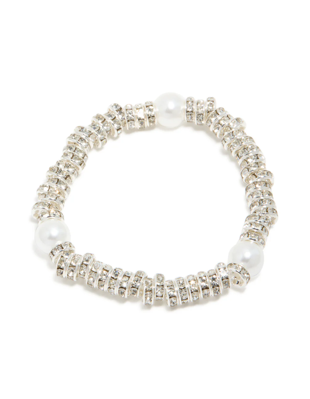Silver Diamante Loops & Pearl Stretch Bracelet - Image 2
