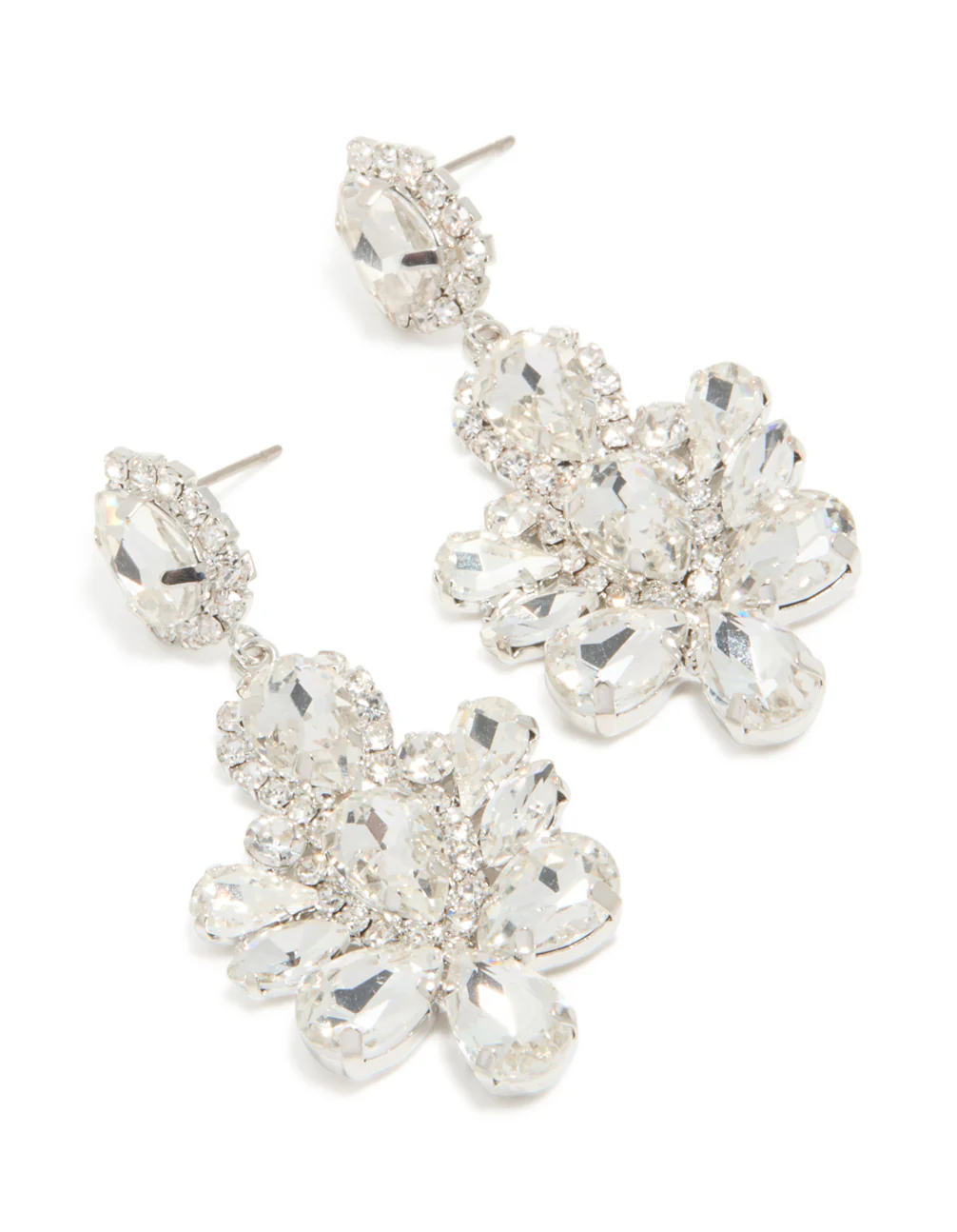 Silver Diamante Mini Floral Drop Earrings - Image 2