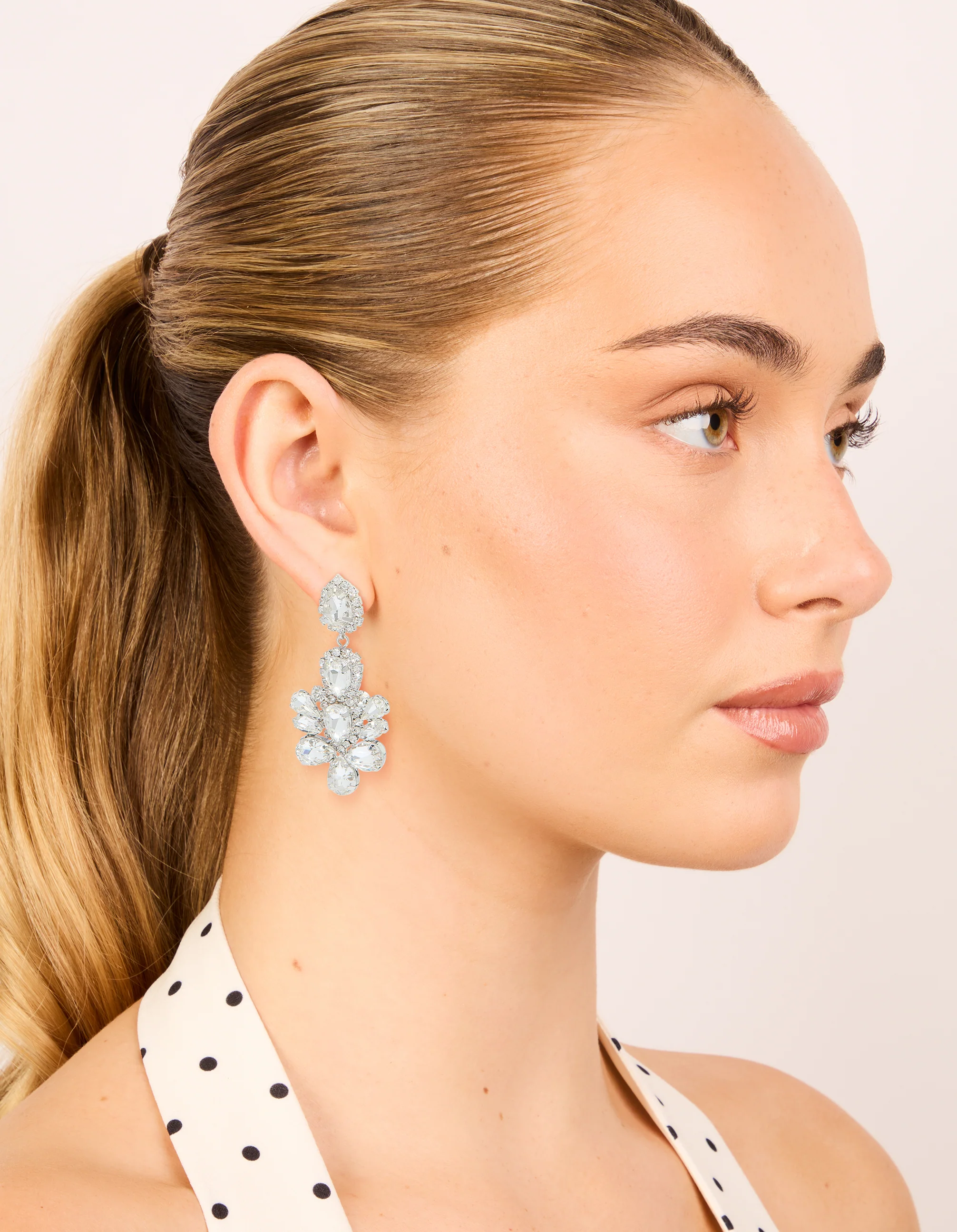 Silver Diamante Mini Floral Drop Earrings - Image 3