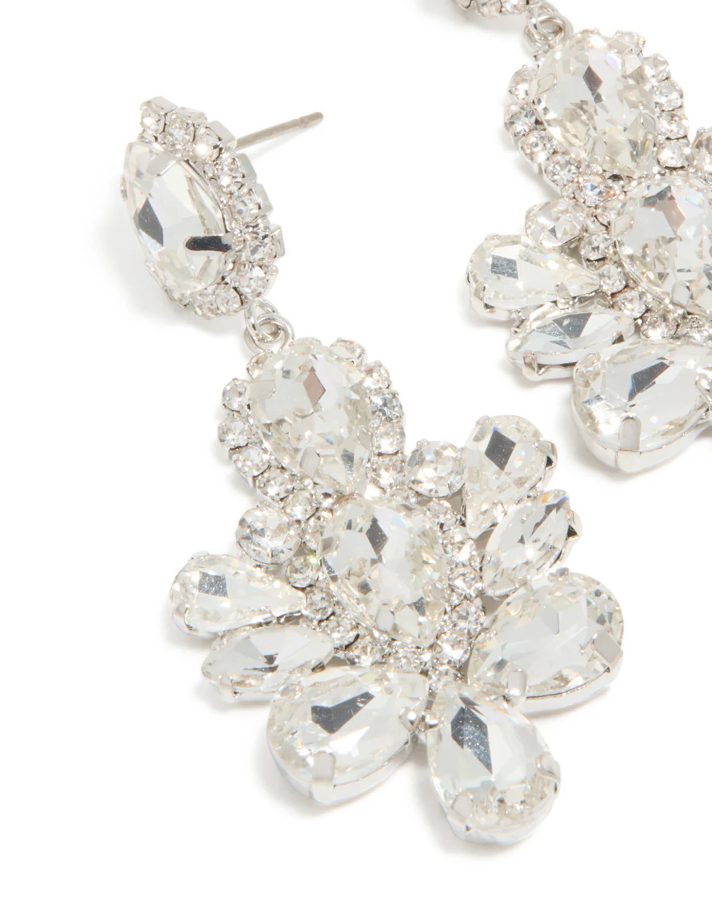 Silver Diamante Mini Floral Drop Earrings - Image 4