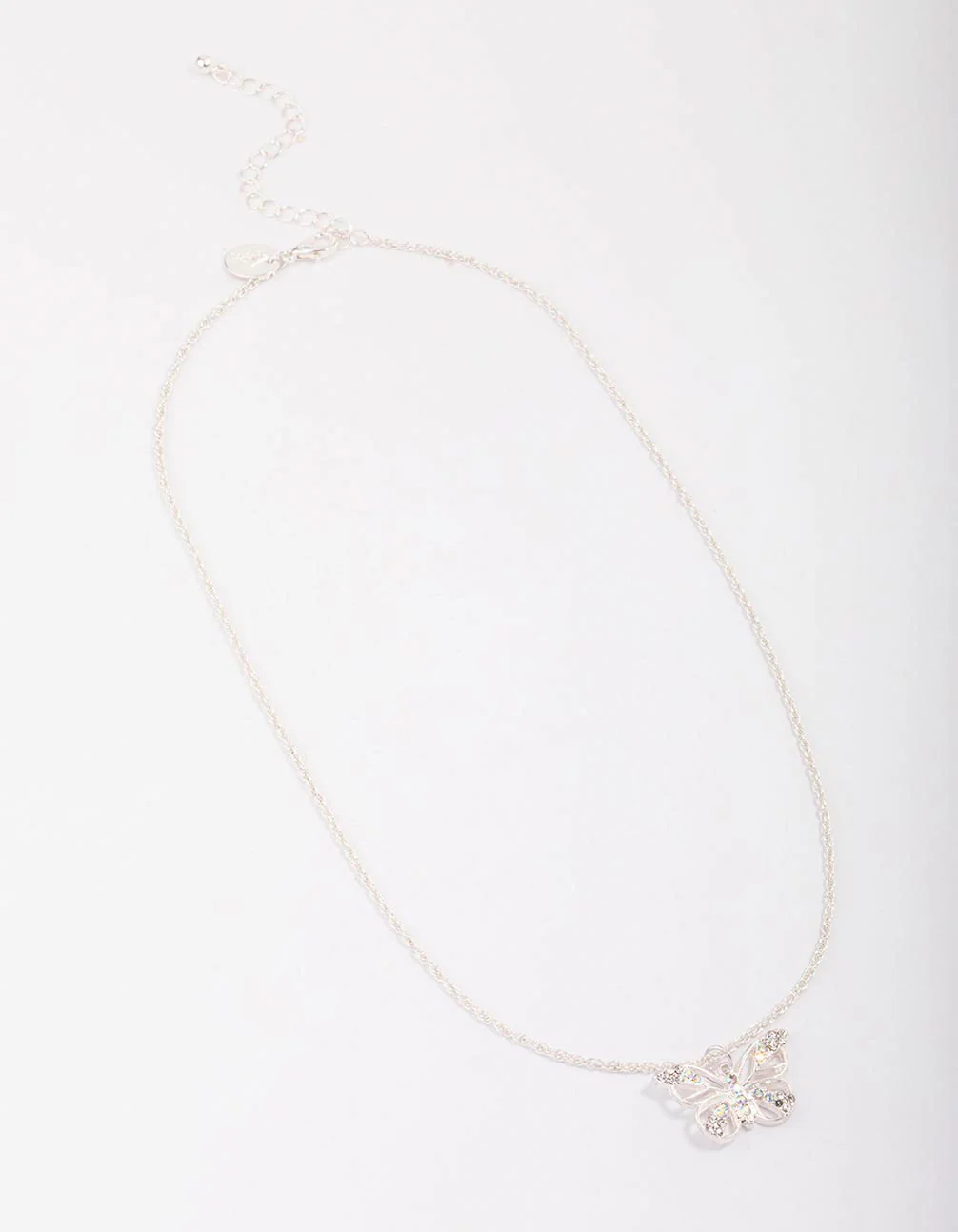 Silver Diamante Open Butterfly Pendant Necklace - Image 2