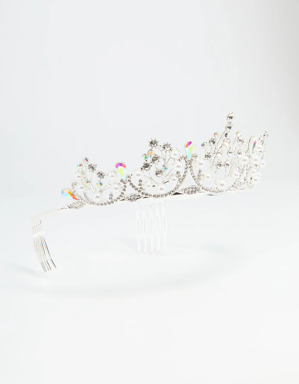 Silver Diamante & Pearl Crown Headband