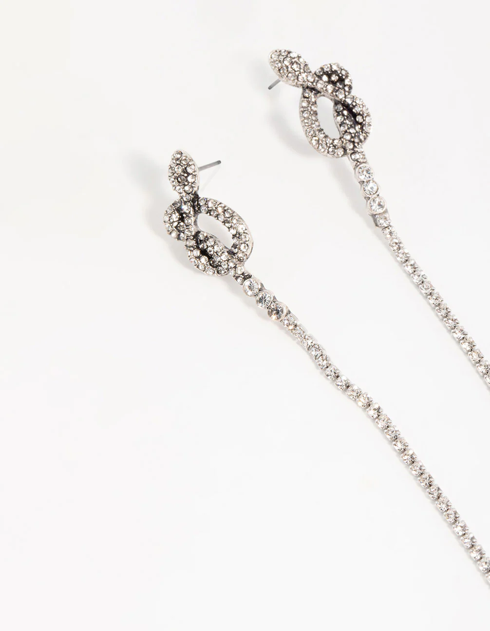 Silver Diamante Snake Chain Drop Earrings - Image 4
