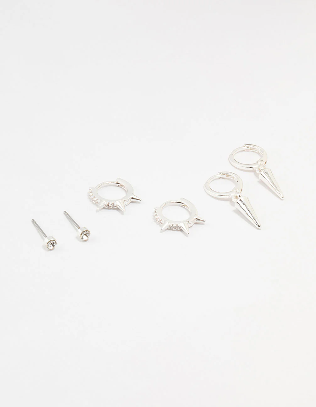 Silver Diamante Spikey Earrings 3-Pack