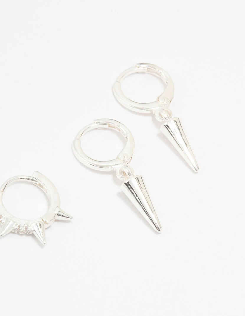 Silver Diamante Spikey Earrings 3-Pack - Image 3