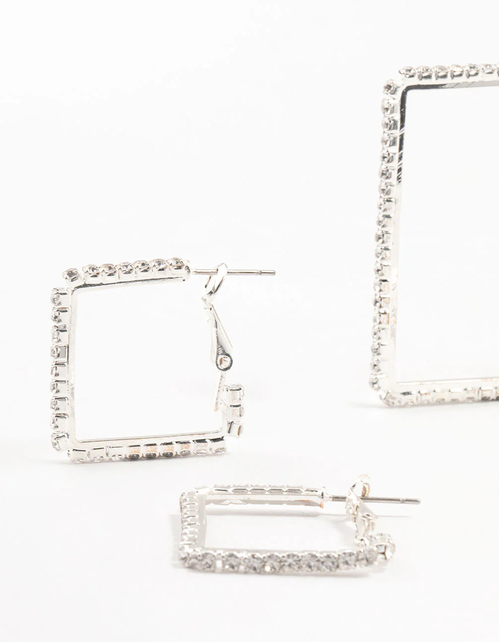 Silver Diamante Square Hoop Earrings 3-Pack - Image 2