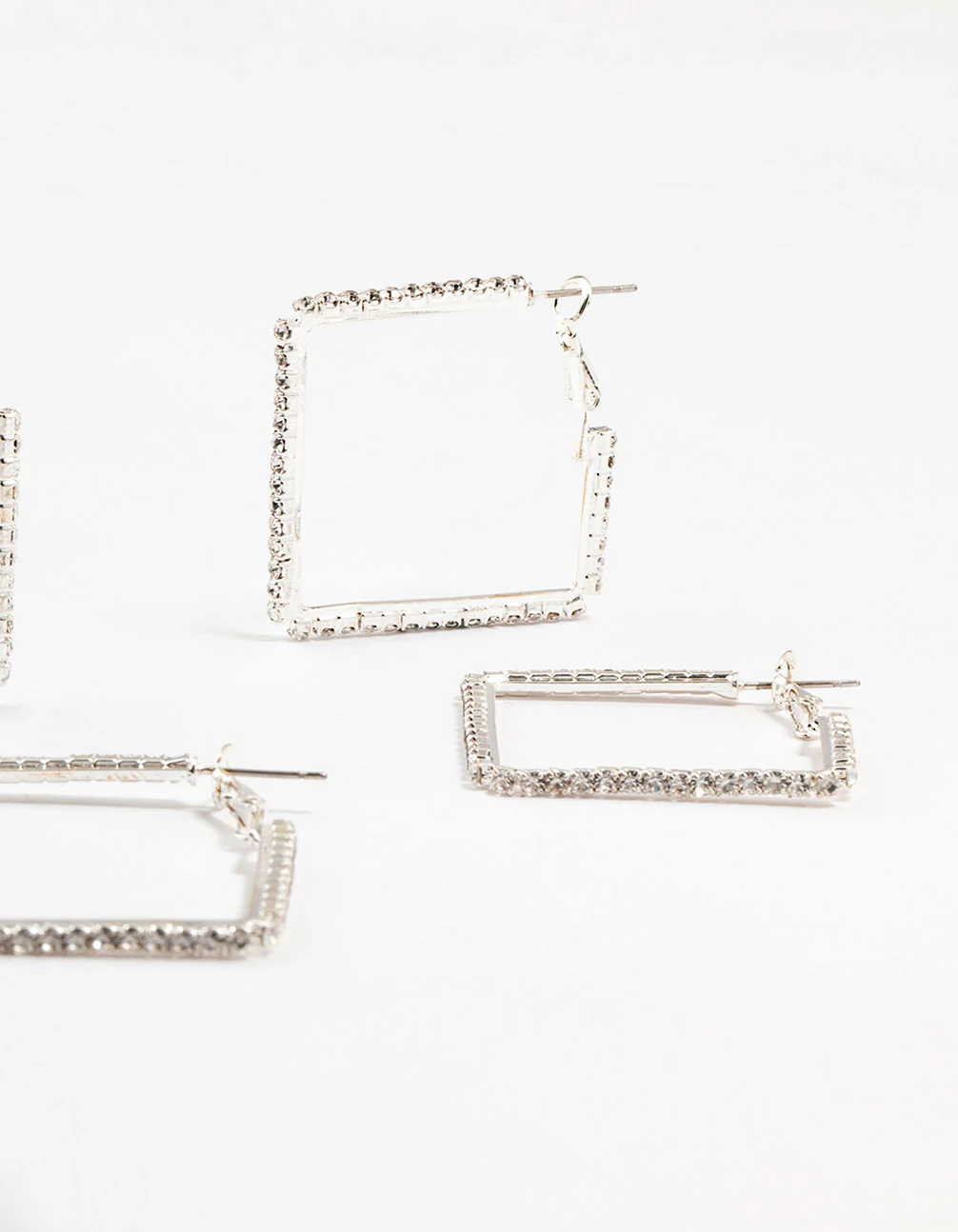 Silver Diamante Square Hoop Earrings 3-Pack - Image 3