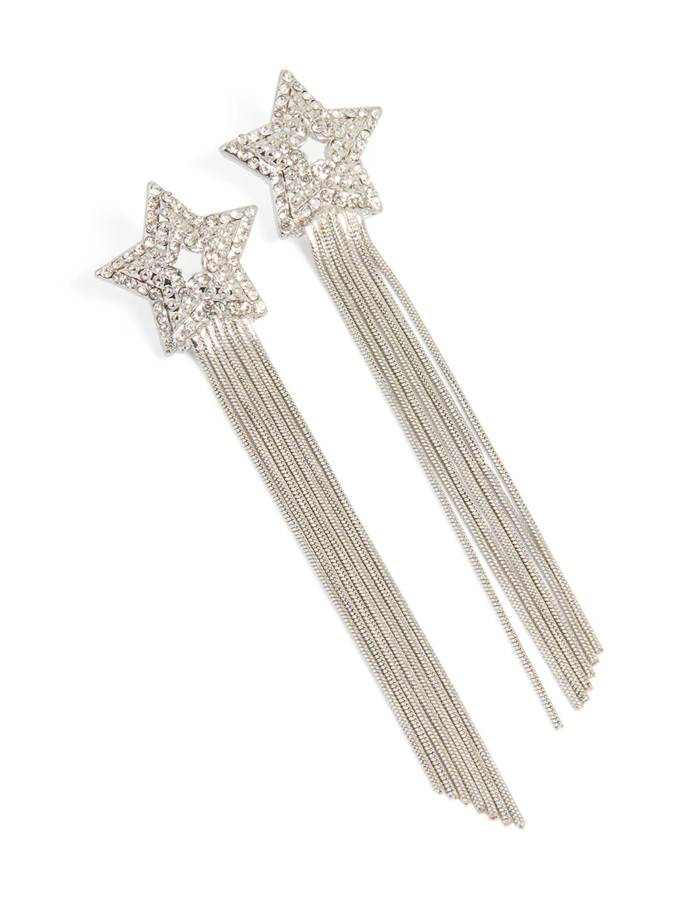 Silver Diamante Star Chain Drop Earrings