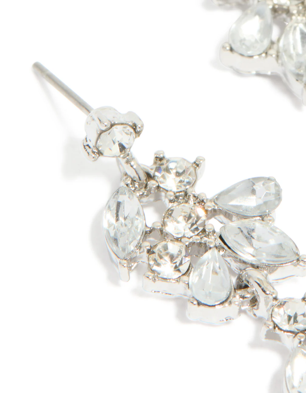 Silver Diamante Thin Floral Drop Earrings - Image 4