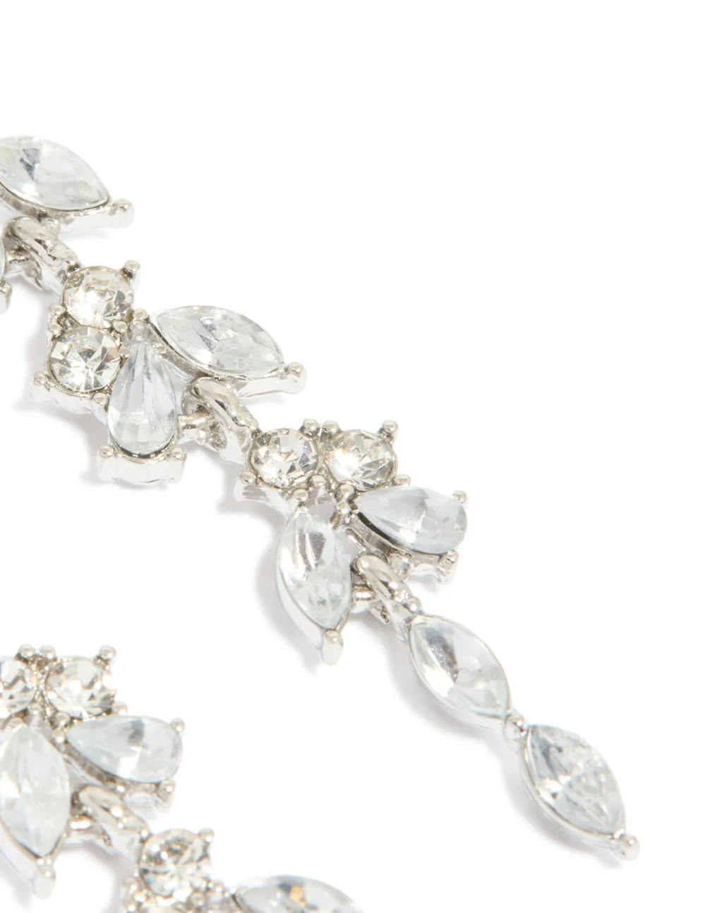 Silver Diamante Thin Floral Drop Earrings - Image 5