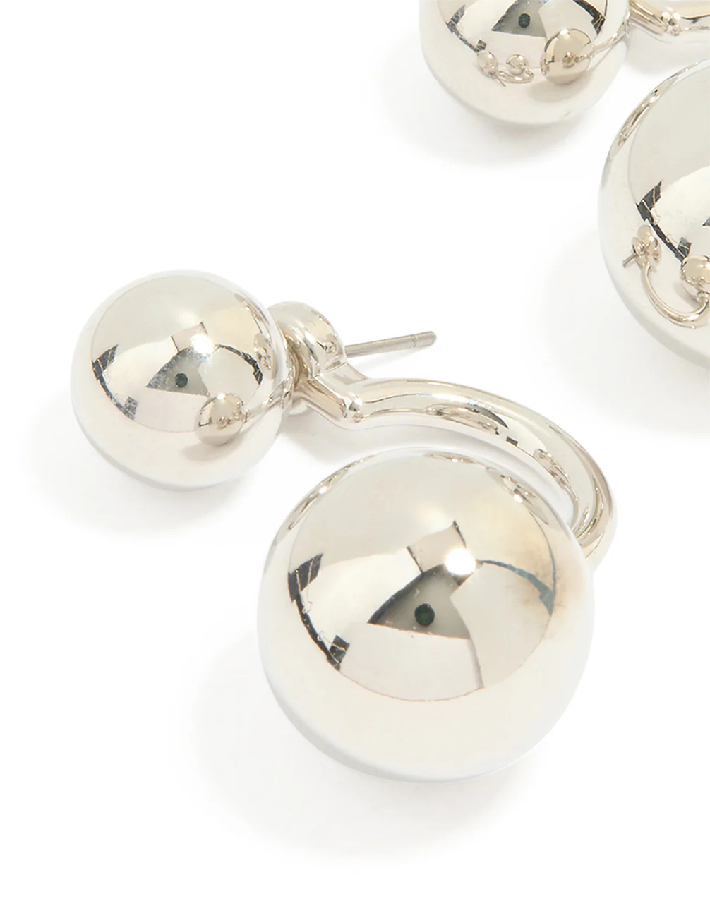 Silver Double Ball Jacket Earrings - Image 2