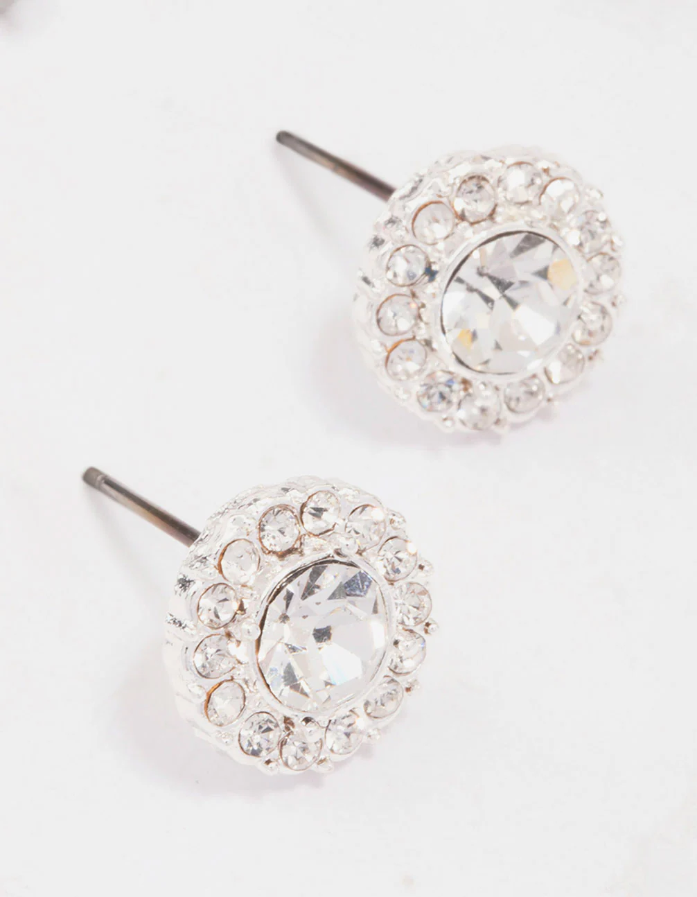 Silver Embellished Crystal Halo Stud Earrings - Image 3
