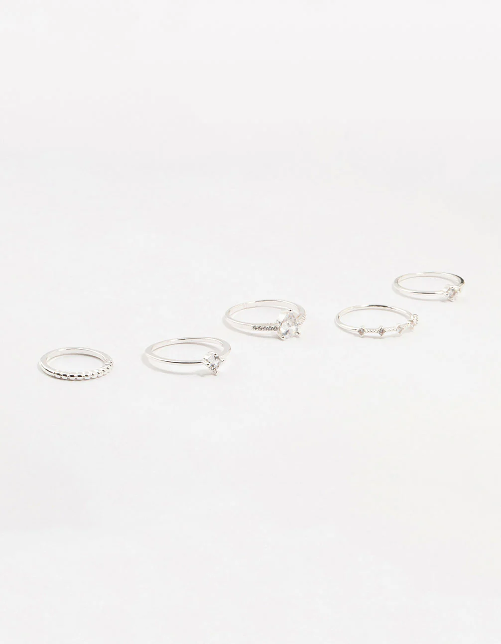 Silver Fine Pear Shaped Cubic Zirconia Rings 5-Pack - Image 5