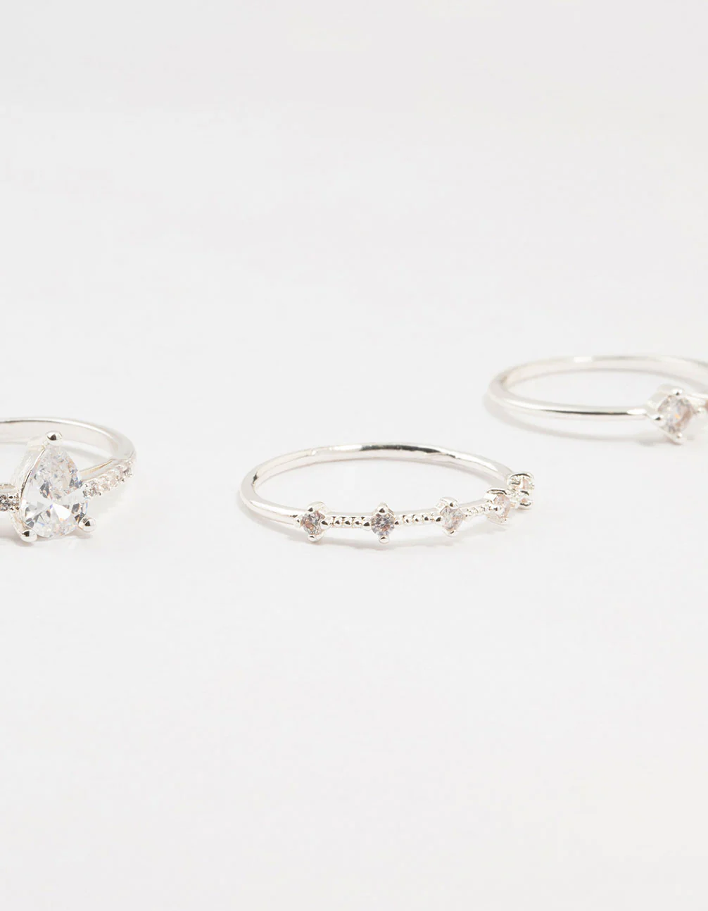 Silver Fine Pear Shaped Cubic Zirconia Rings 5-Pack - Image 6