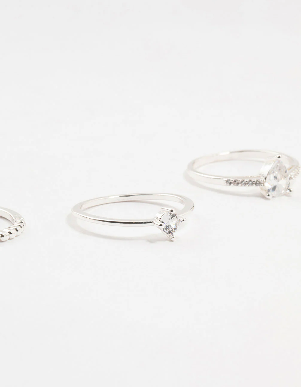 Silver Fine Pear Shaped Cubic Zirconia Rings 5-Pack - Image 7