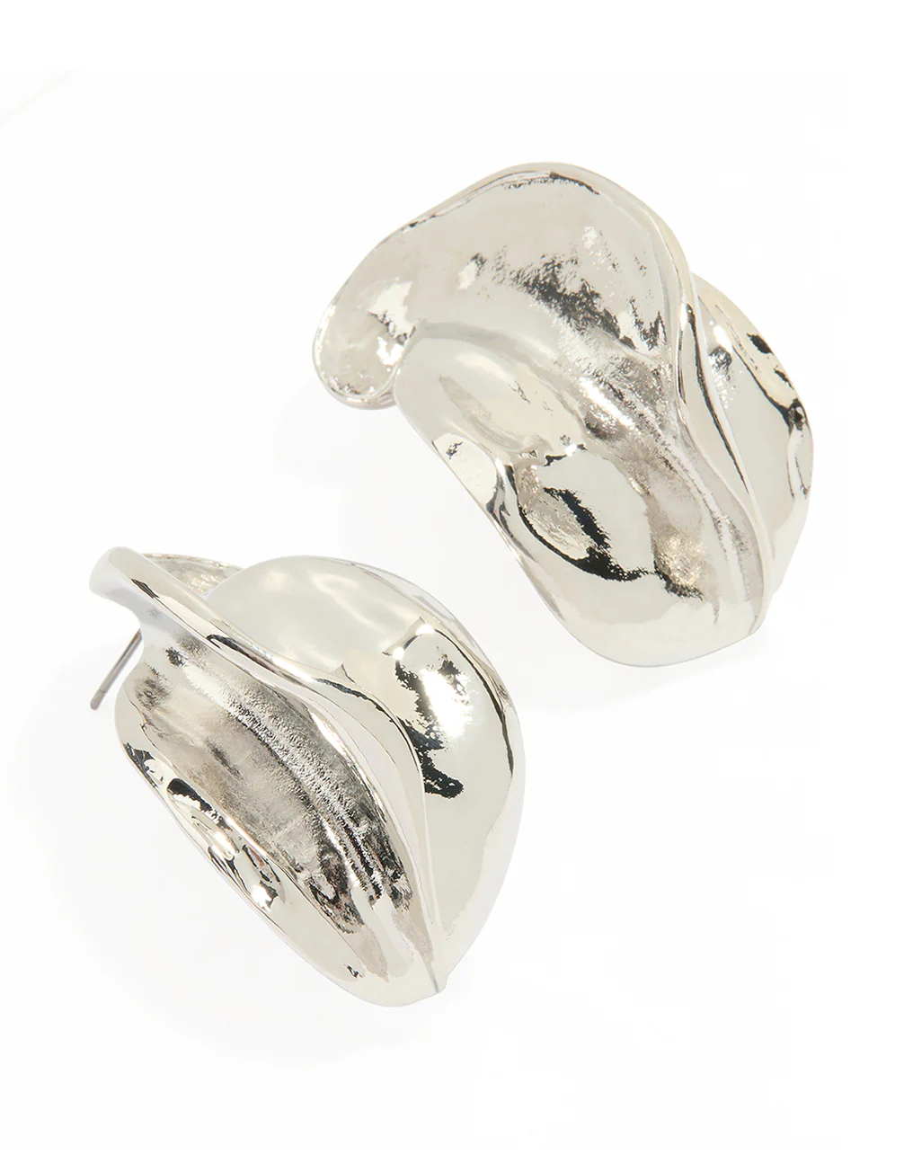 Silver Folded Molten Stud Earrings