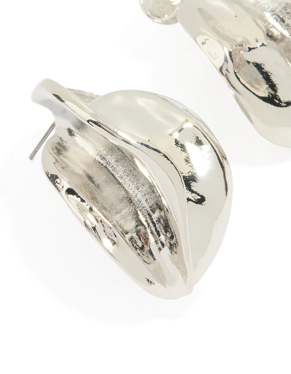 Silver Folded Molten Stud Earrings - Image 2