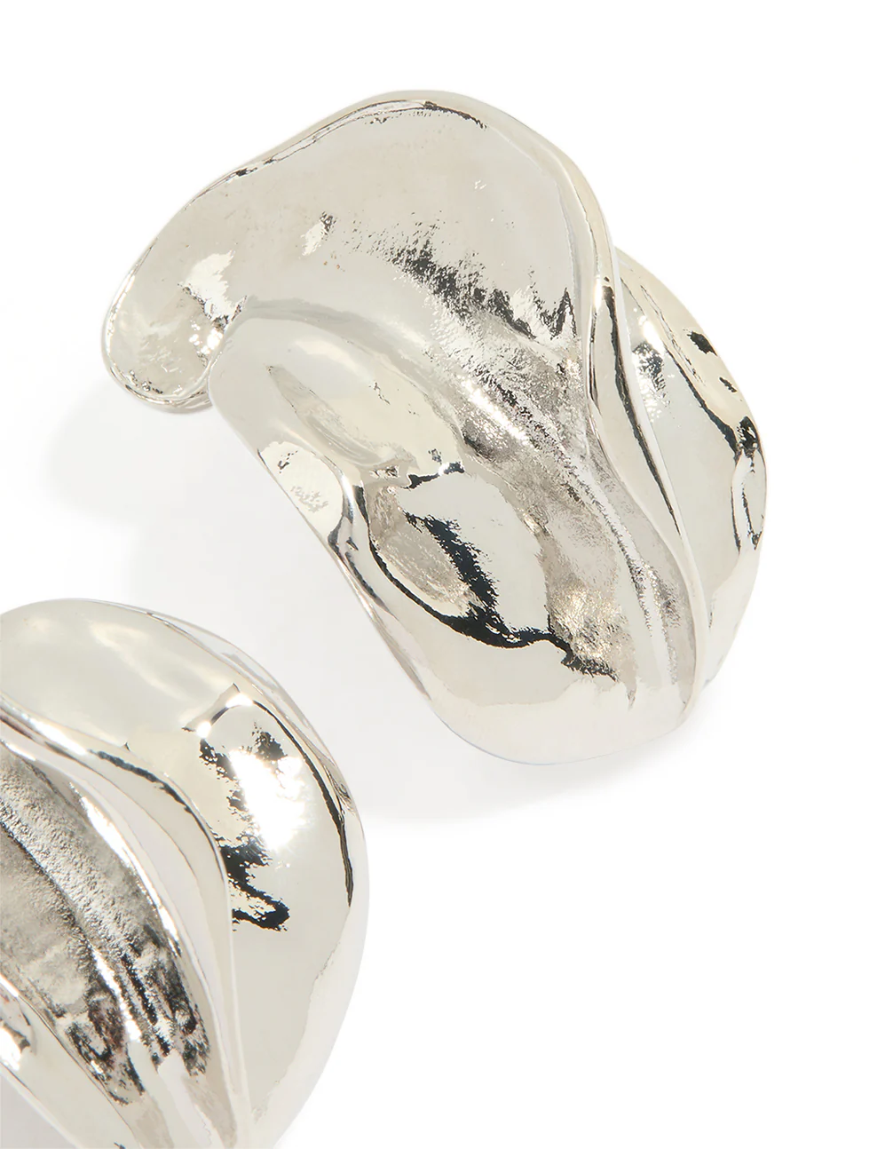 Silver Folded Molten Stud Earrings - Image 3