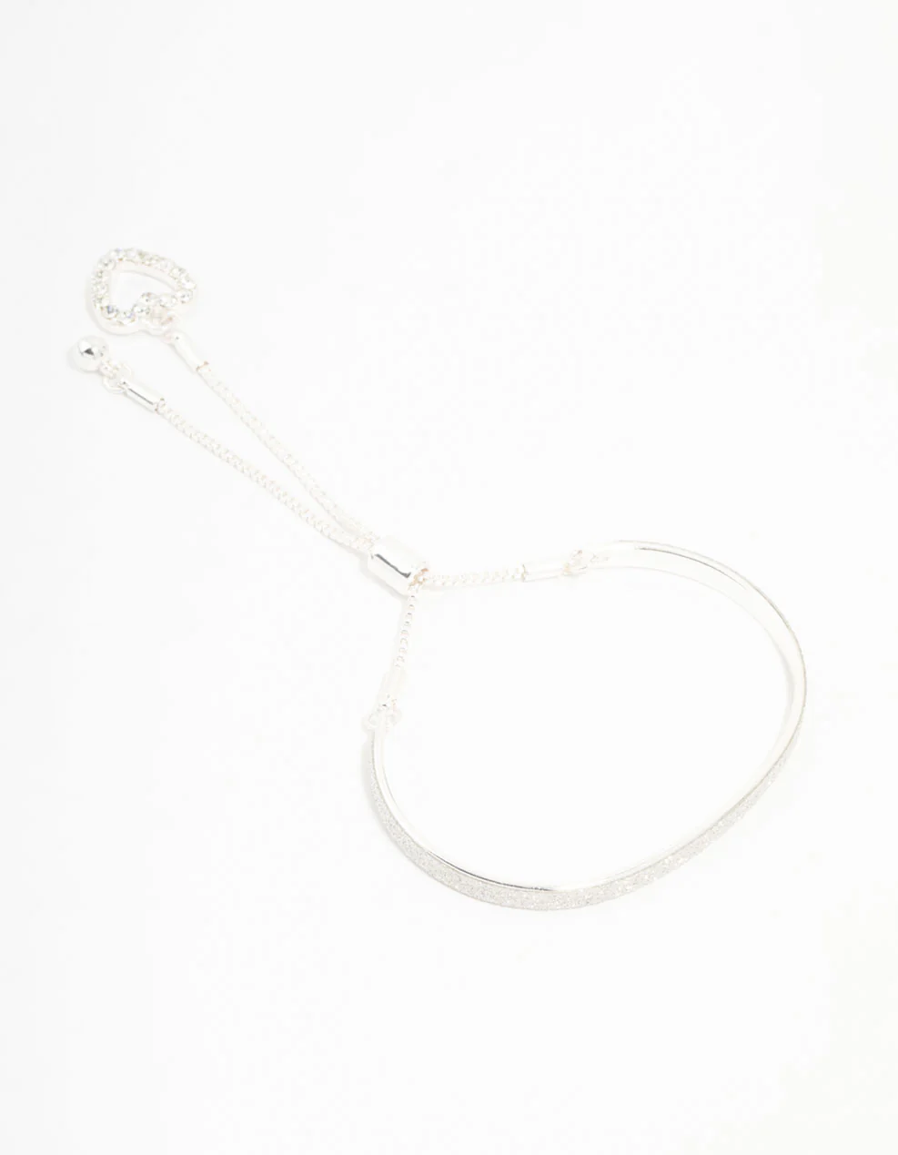 Silver Glitter & Heart Cuff With Toggle Clasp