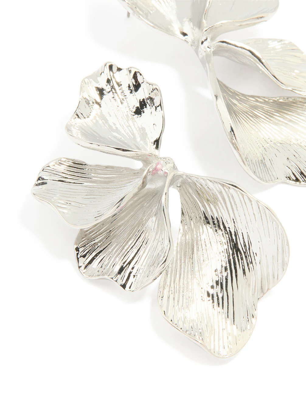 Silver Half Flower Statement Earrings - Image 2