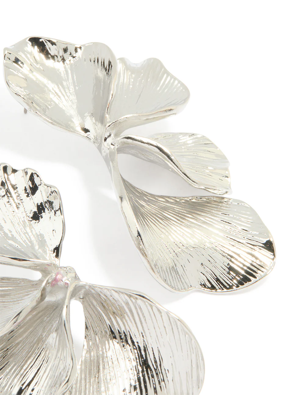 Silver Half Flower Statement Earrings - Image 3