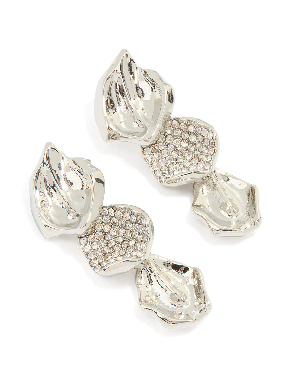 Silver Leaf Petal Drop Earrings