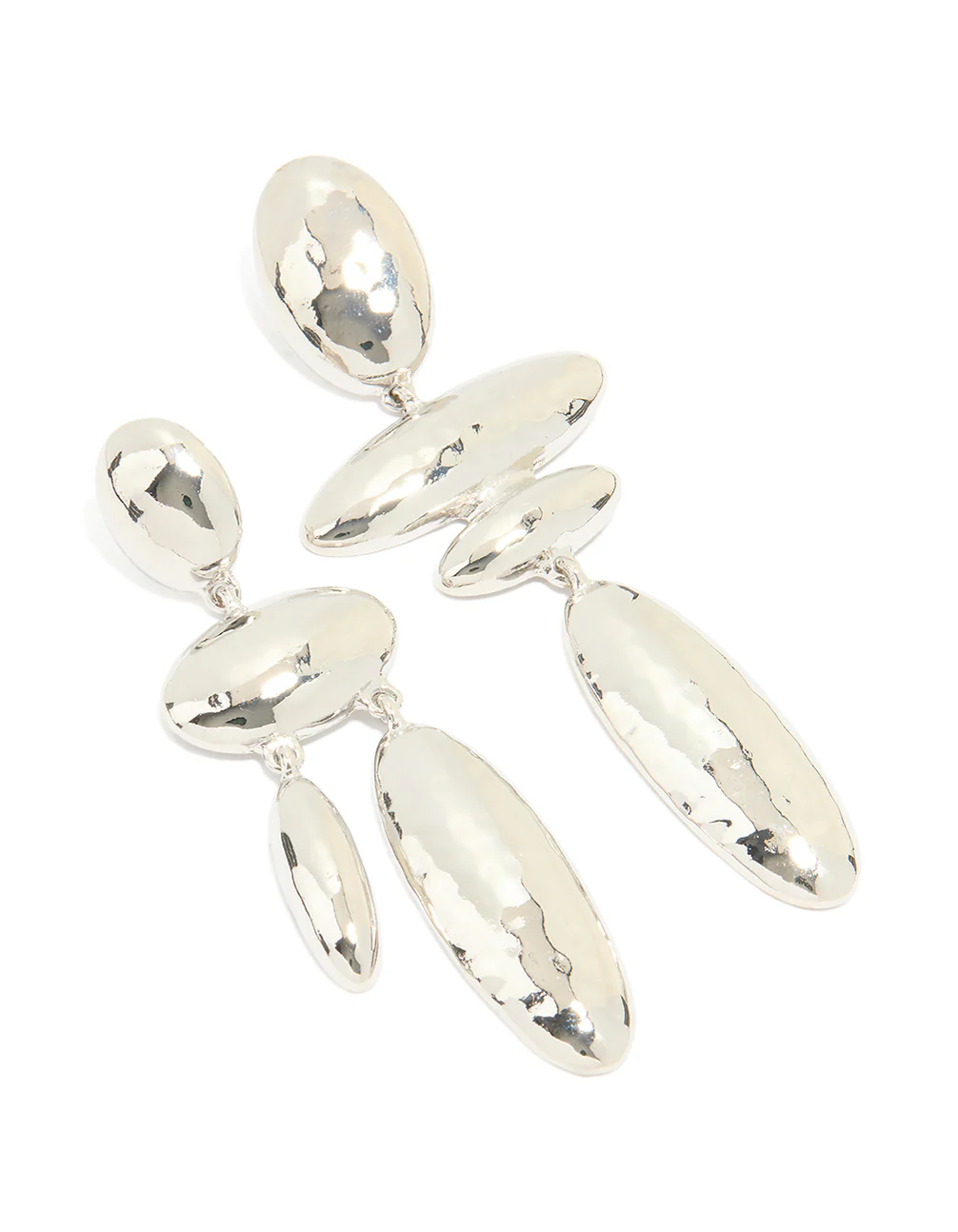 Silver Matte Hammered Oval Drop Earrings