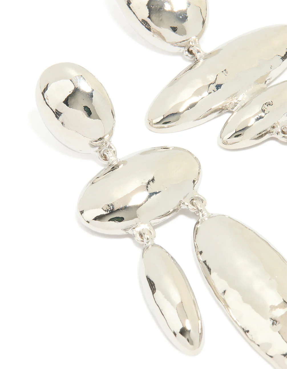 Silver Matte Hammered Oval Drop Earrings - Image 2