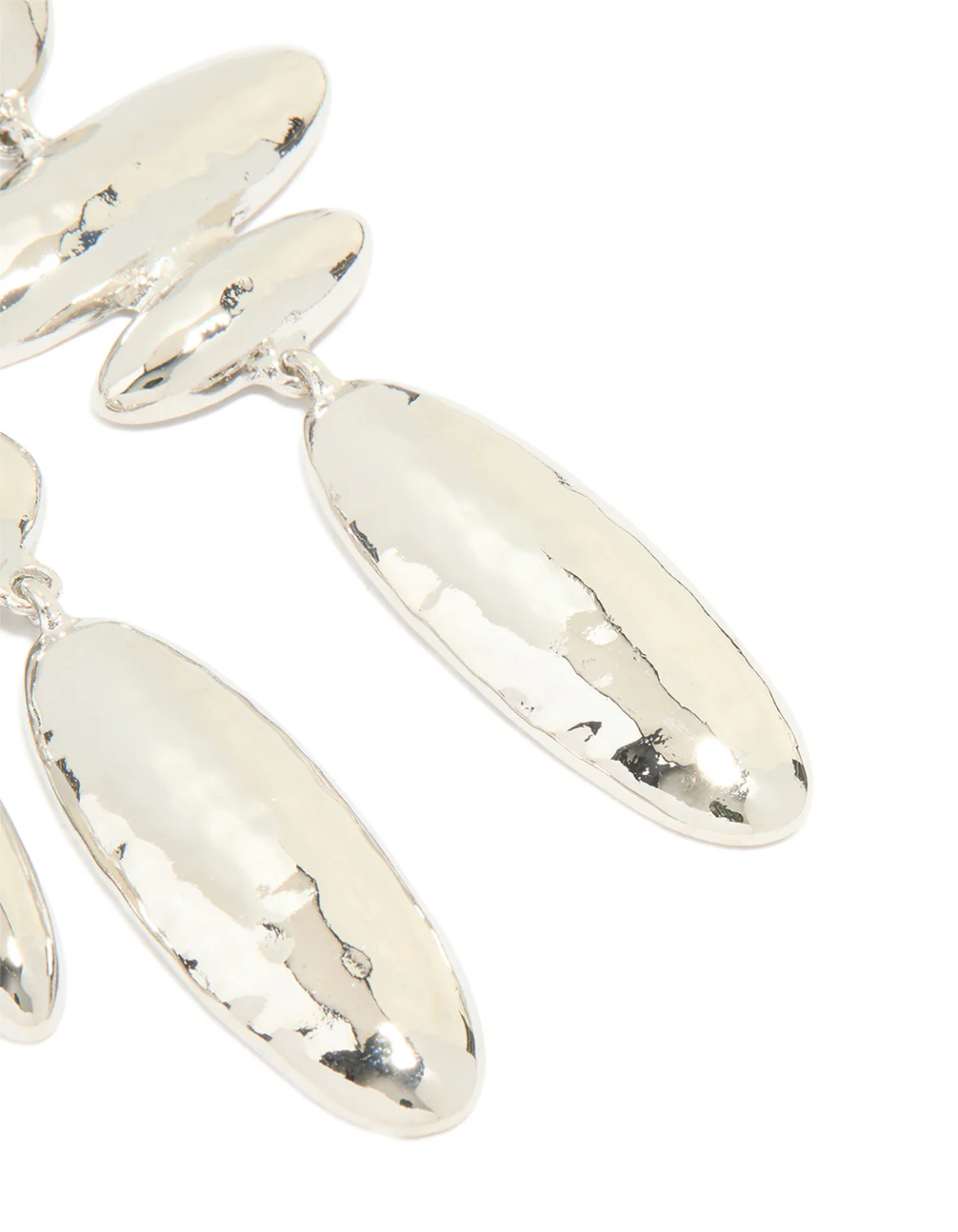 Silver Matte Hammered Oval Drop Earrings - Image 3