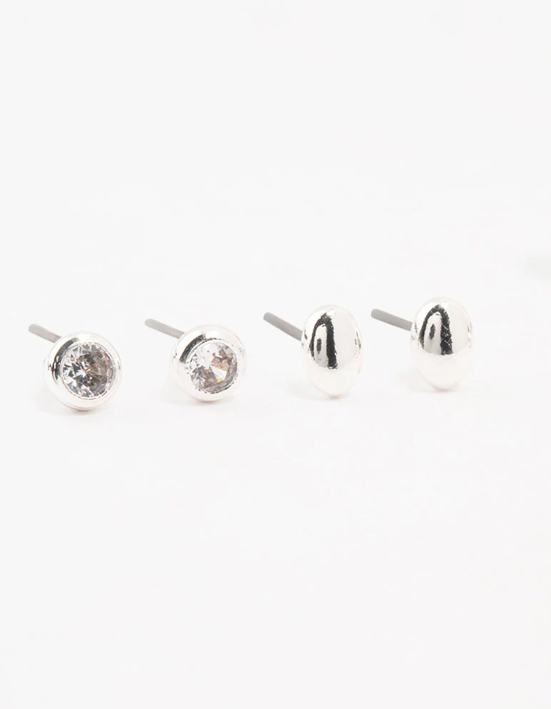 Silver Mixed Simple Stud & Hoop Earrings 3-Pack - Image 2